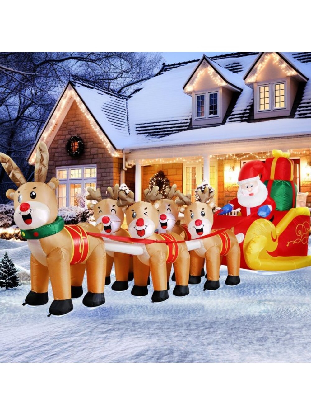 12 FT Christmas Inflatable Outdoor Santa Claus on Sleigh with Five Reindeer